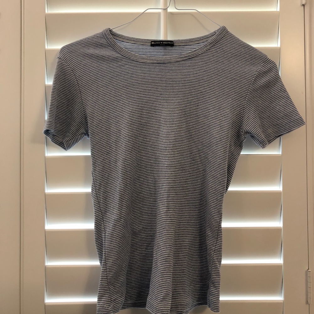 Brandy Melville light blue and white striped tee